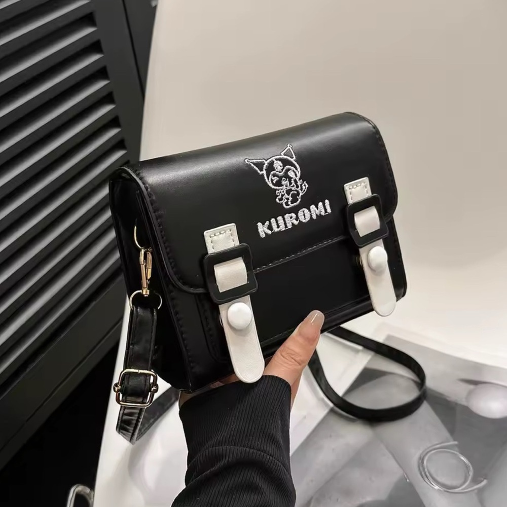 NWT Sanrio Kuromi Black Crossbody Bag White Buckles Embroidery
